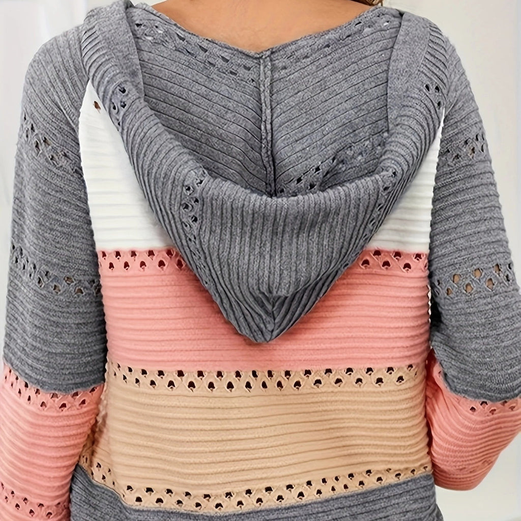 Striped Hooded Knitted Pullover Women's Casual All-matching Hollow Sweater