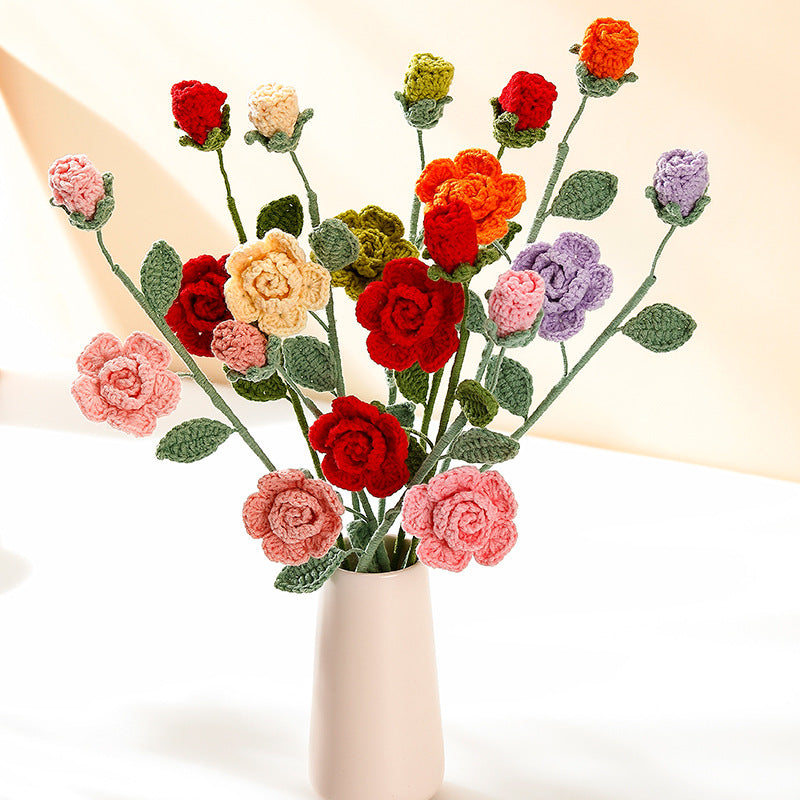 Hand-woven Barbie Rose Creative Wool Artificial Flower Living Room Furnishings Valentine's Day Gift Birthday Gift