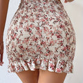 Chic Floral High Waist Print Ruffle Hem Skirt for Women