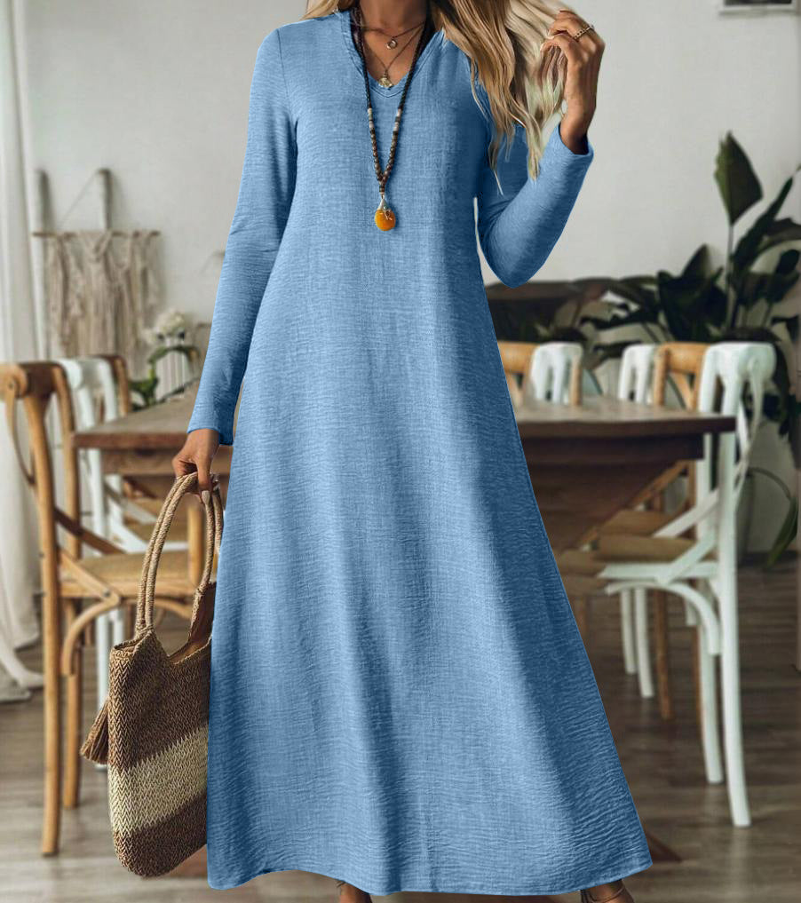 Loose Slim-fit Solid Color Long Sleeve Maxi Dress