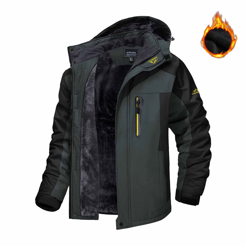 Winter Hooded Jacket Fashion Casual Warm Fleece Coat Windproof Rainproof Parka Windbreaker Men's Top