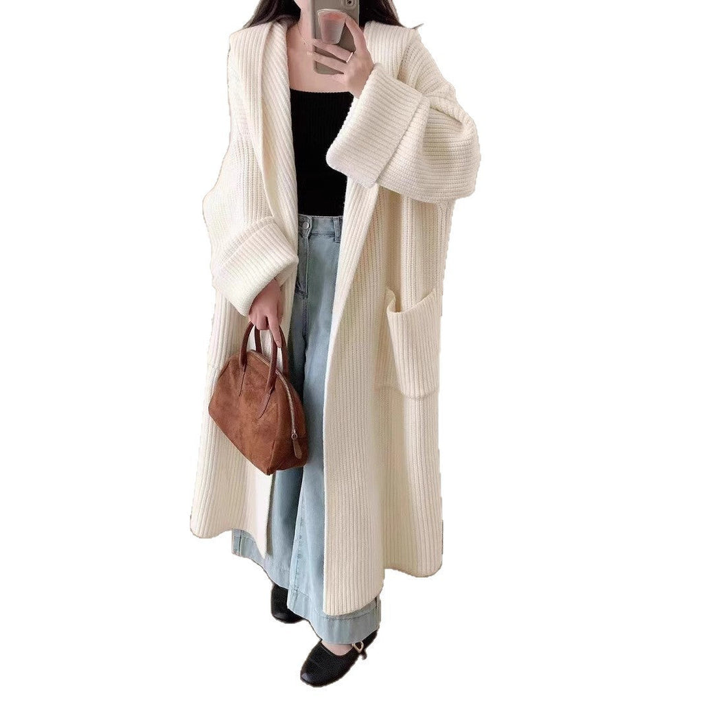 Loose Hooded Sweatshirt Women's Extended Cardigan Coat