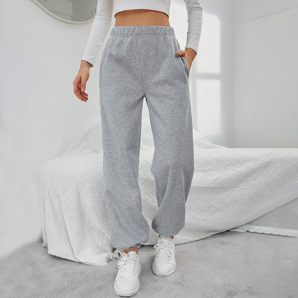 Simple Straight Casual Pants High Top Sports Fleece-lined Trousers