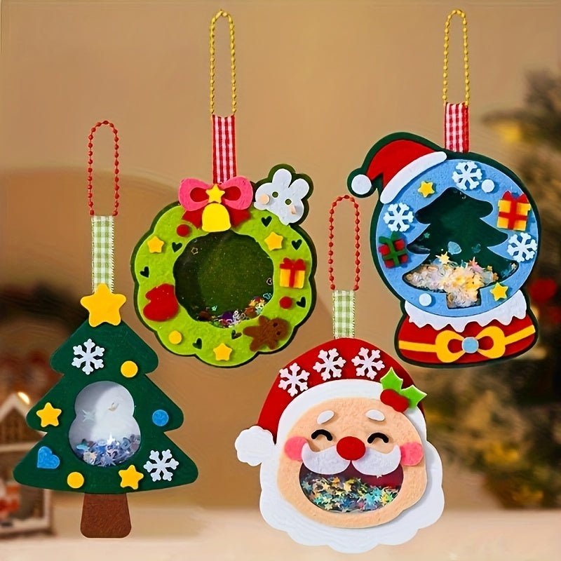 4pcs Christmas Felt Applique Kit, Handmade Ornament Material Set HolidayDecorations, Four Styles Santa Claus, Wreath, Christmas Tree, Crystal Ball, 1 Set Of Materials, Suitable For Festive Gifts,