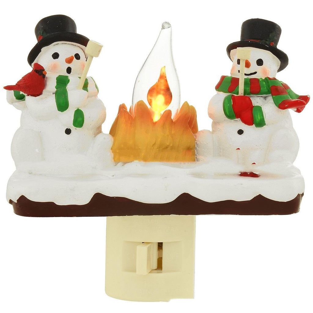 Snowman & Campfire Night Light - Handcrafted Resin Winter Ornament with LED Glow