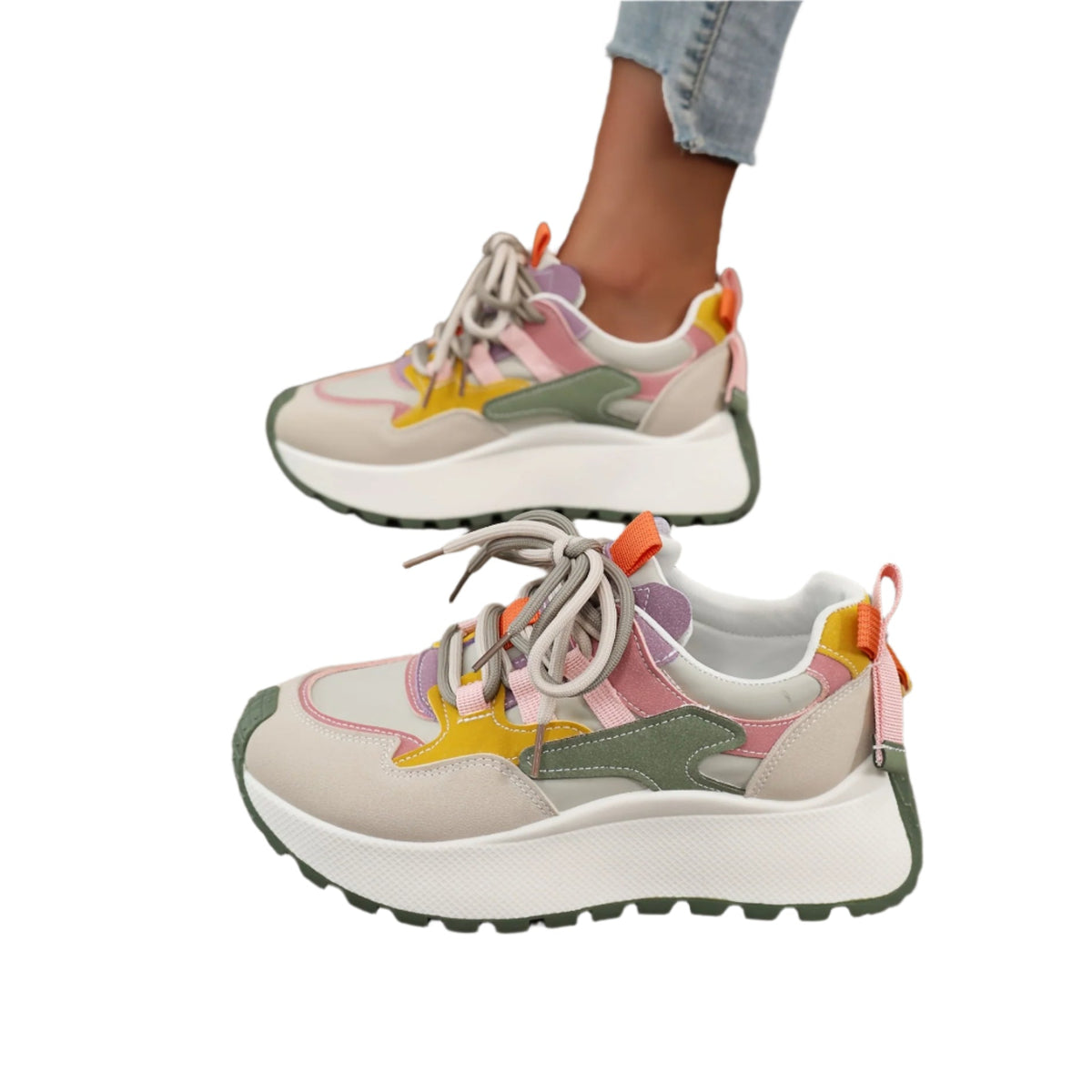 Ultra-Lightweight Breathable, Comfortable Low-Top Lace-Up Shoes with Thick, Cushioned Platform Sole
