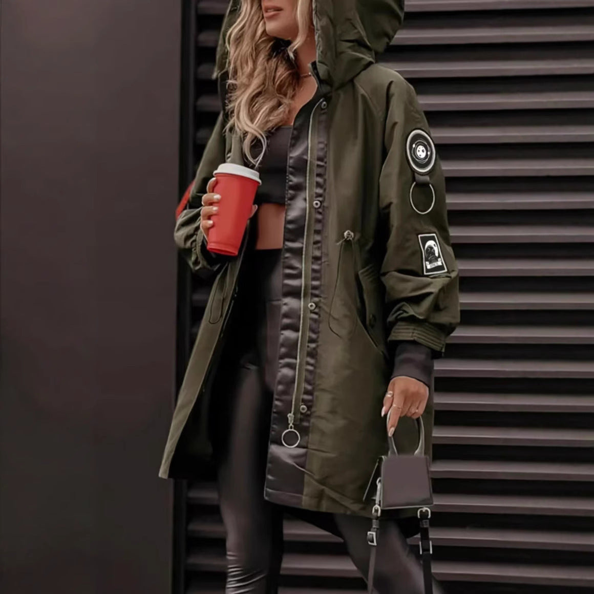 Women's Mid-Length Casual Anorak Coat - Army Green Windbreaker Jacket