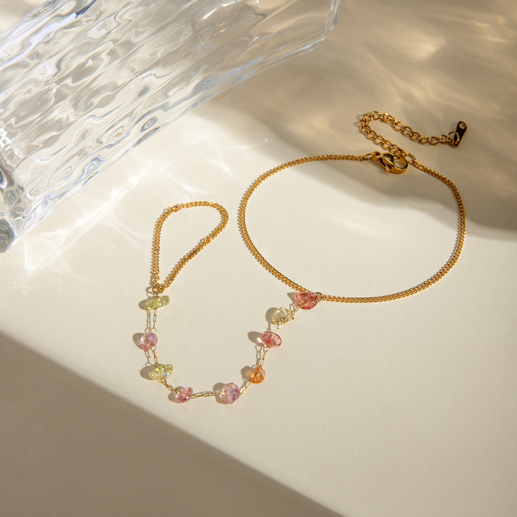 Gold-Plated Stainless Steel Broken Stone Chain Bracelet Ring