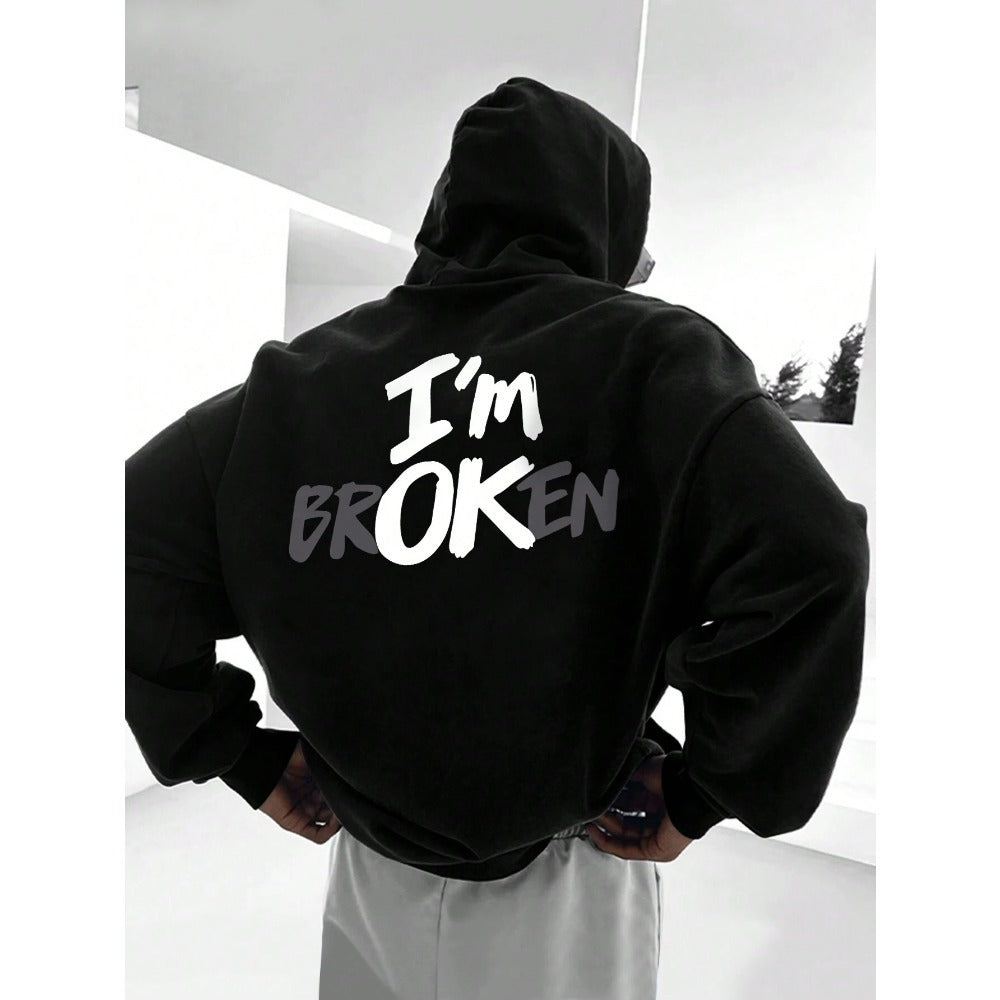 "I’m OK" Graphic Hoodie – European Size | Men’s Hip Hop Streetwear Pullover