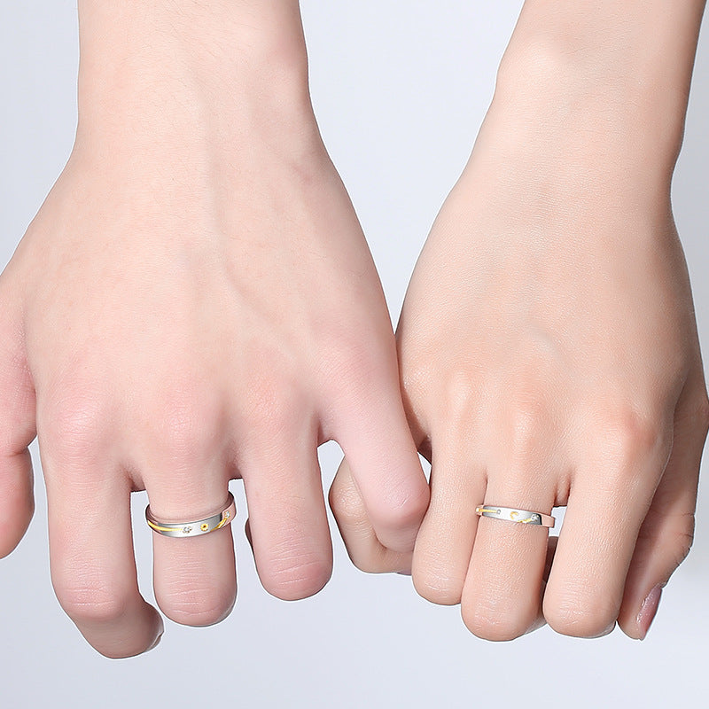 Sun Moon Stars Couple Ring 925 Silver Literary Niche Sterling Silver Ring Valentine's Day Gift