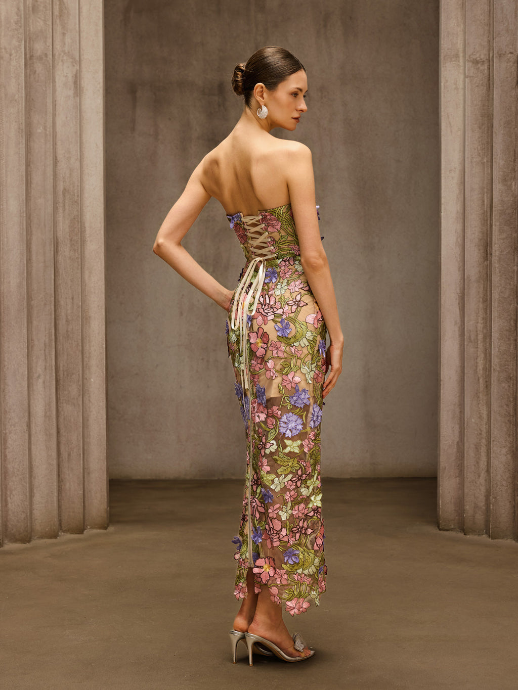 Eldrith Strapless Floral Embroidered Maxi Dress
