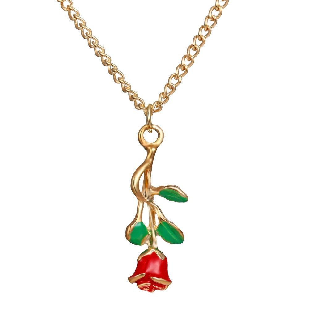 Elegant Drop Red Rose Flower Pendant Necklaces