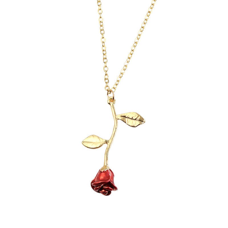Elegant Drop Red Rose Flower Pendant Necklaces