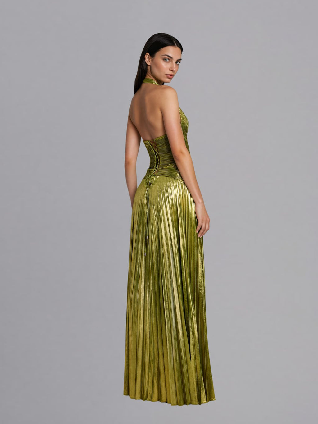 Elvian Halterneck Pleated Split Maxi Dress