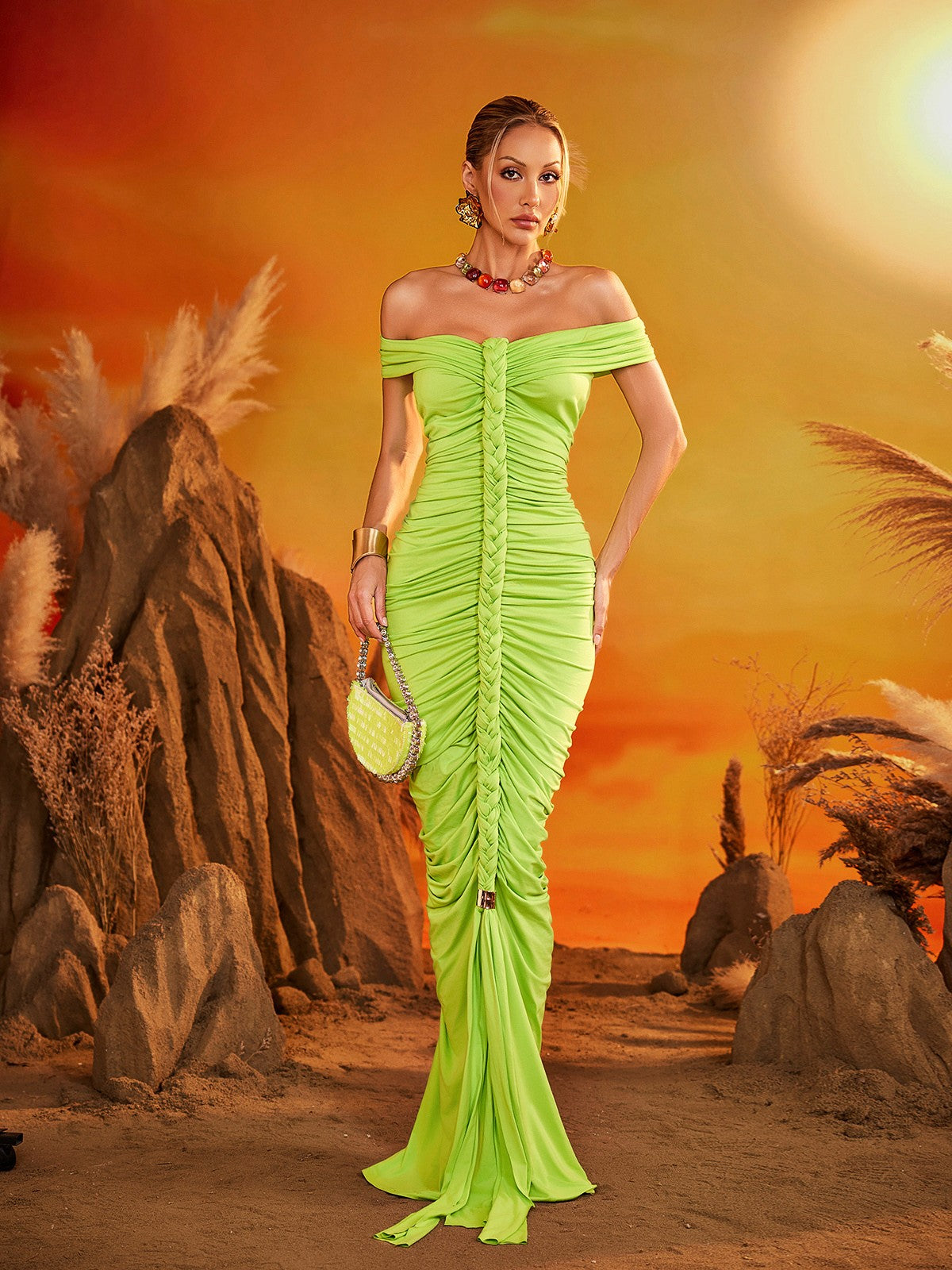 Elyviel Off Shoulder Ruched Maxi Dress