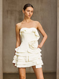 Emerin Strapless Flower Tiered Mini Dress