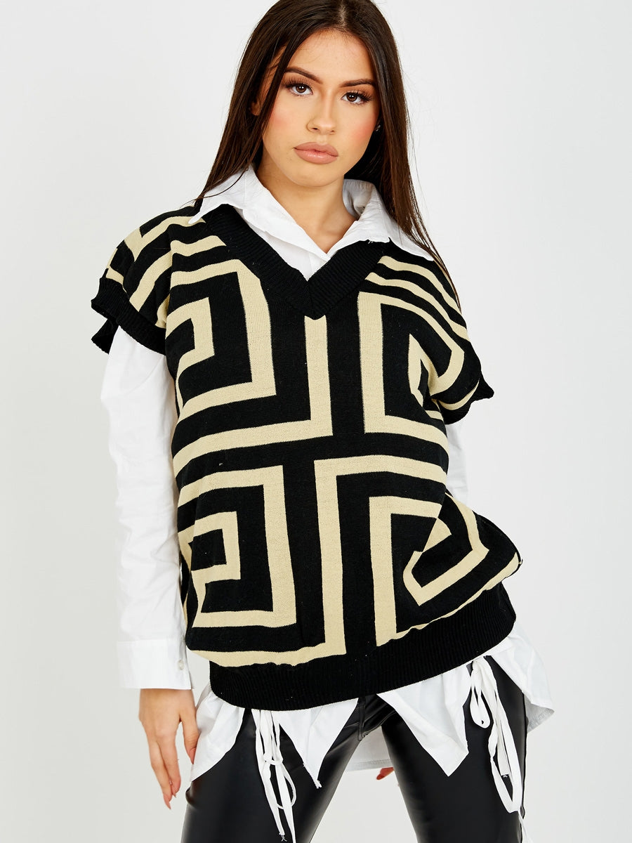 Big Illusion V-Neck Sleeveless Knitted Jumper