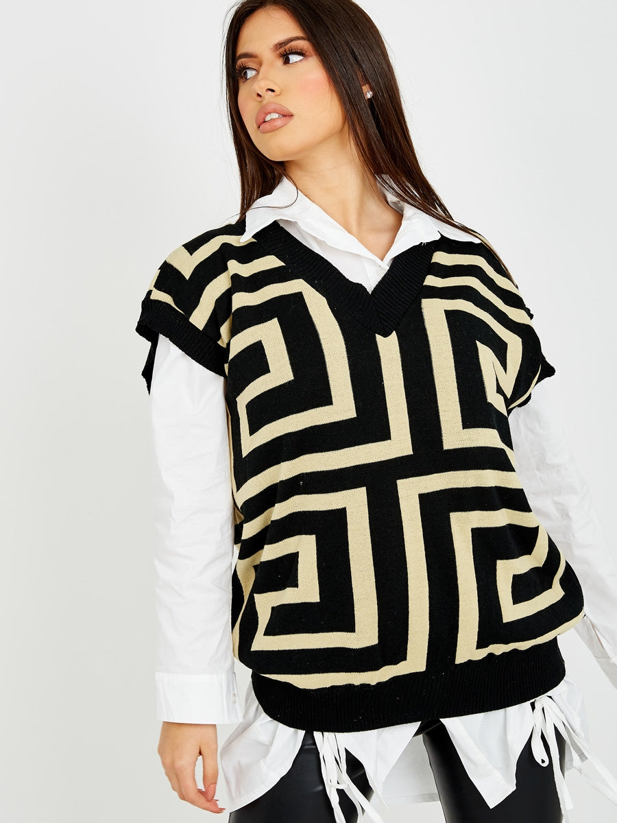 Big Illusion V-Neck Sleeveless Knitted Jumper
