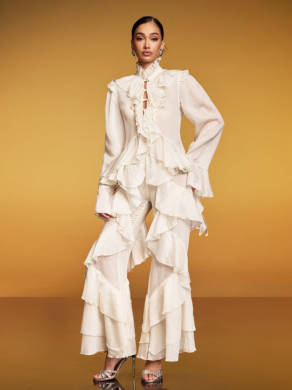 Enygram Tie Up Ruffle Pants Set