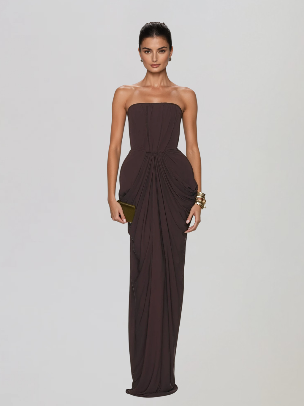Exavory Strapless Ruched Maxi Dress