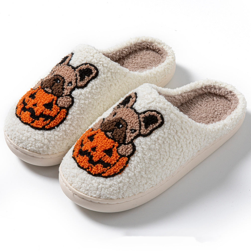 New Halloween Cute Comfy Pumpkin House Slippers Outdoor Indoor For Spooky Season Non-slip Velvet Cotton Slippers