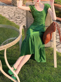 Super White U-neck Satin Dress