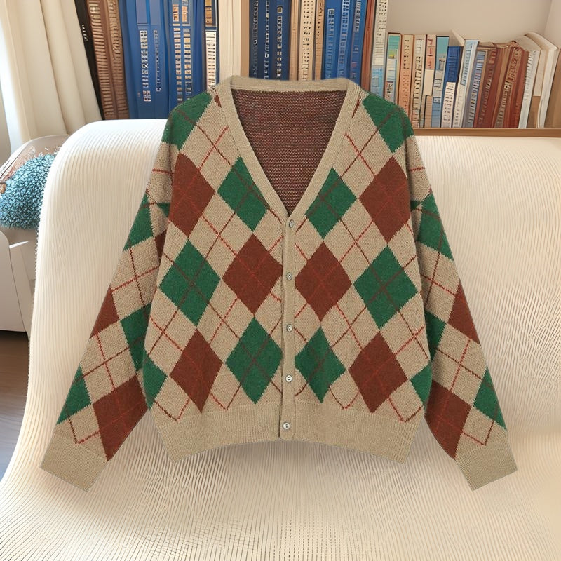 Color Matching Fashionable Knitted Casual Cardigan Easy Matching Coat