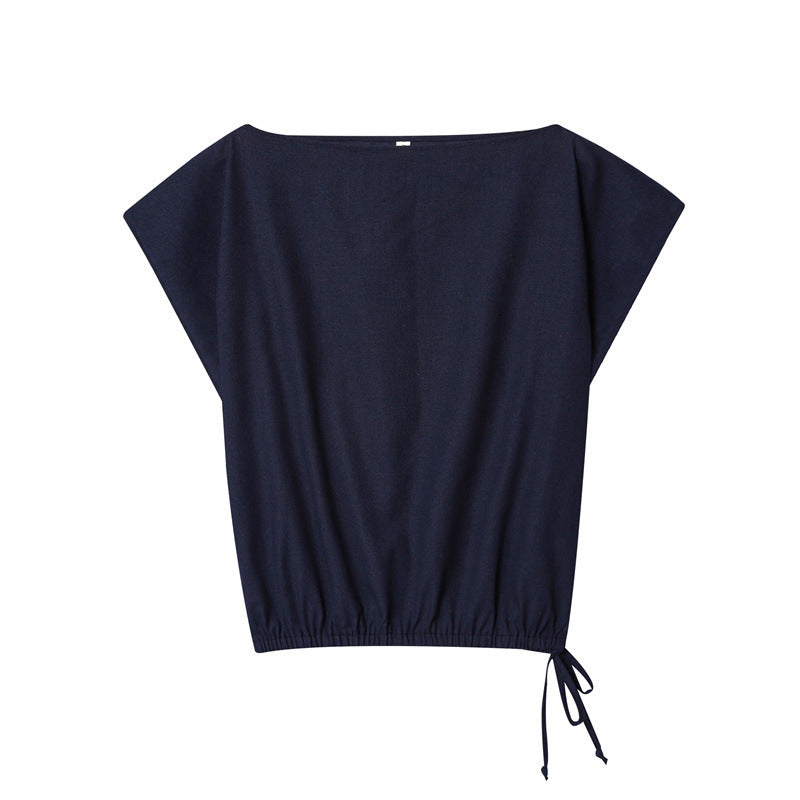 Foreign Trade Wholesale Off-neck Flounced Sleeve Linen Shirt Top Wide Leg Trousers