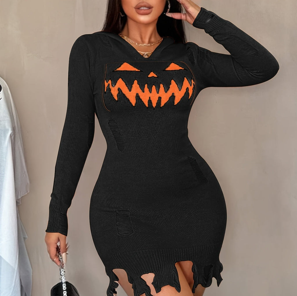 Women's Solid Color Hooded Halloween Fashion Tight Dress