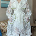 Lace Trench Coat New Style Hooded Embroidery Lantern Sleeve Over The Knee Coat Mid-length Sun Protection Clothing