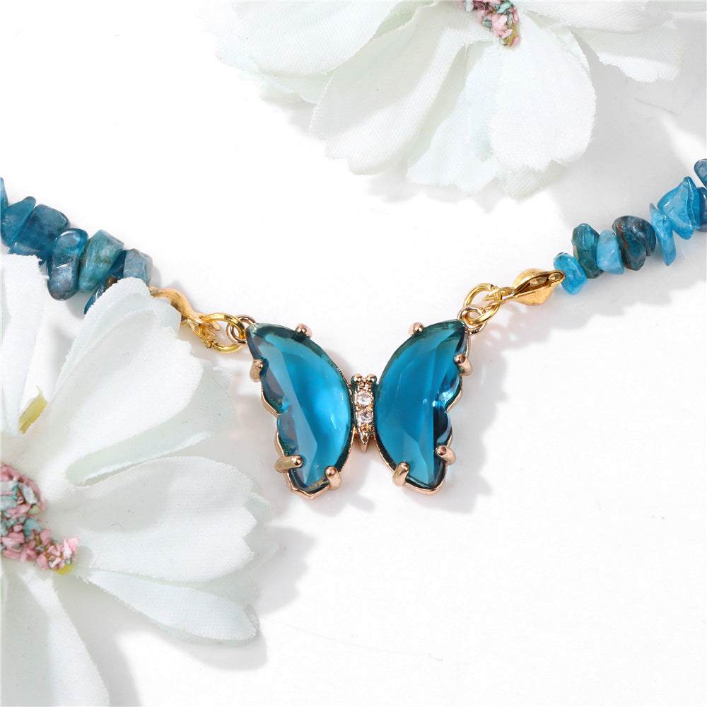 Simple and Versatile Butterfly Natural Stone Necklaces