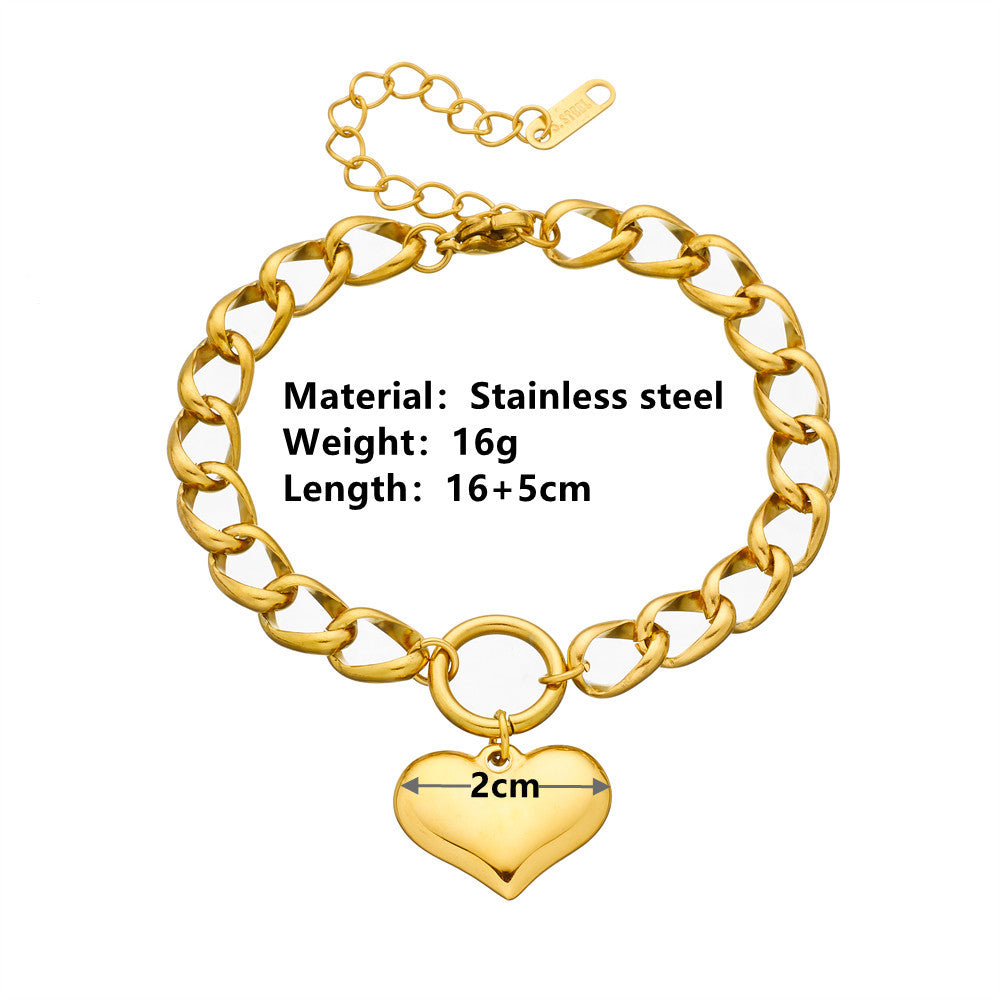 Chunky Round Chain Heart Bracelet
