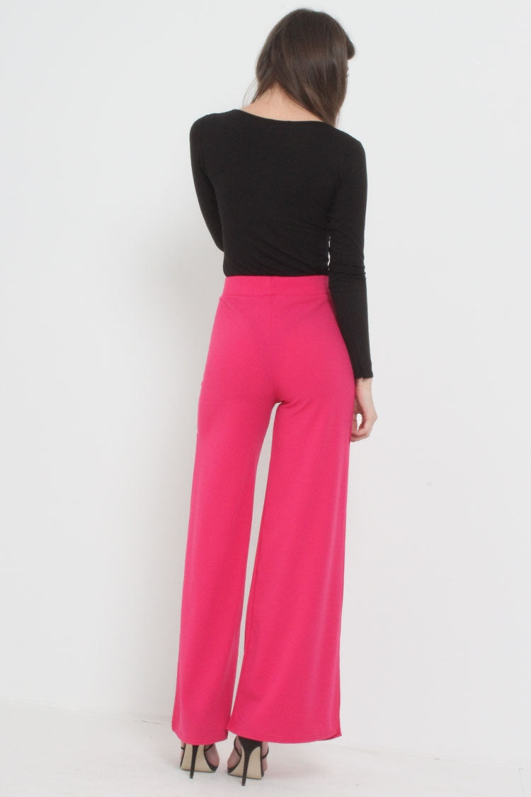 Side Split Zip Front Wide Leg Trousers