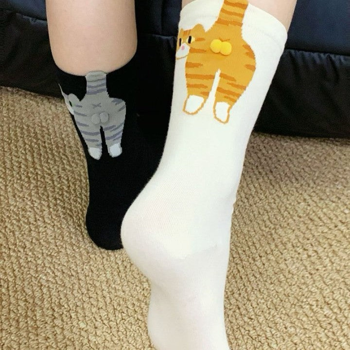 Cute Cat Socks With Balls Summer Breathable Soft Cotton Socks Funny Cotton Sock Middle Tube Girl Women Novelty Sport Socks