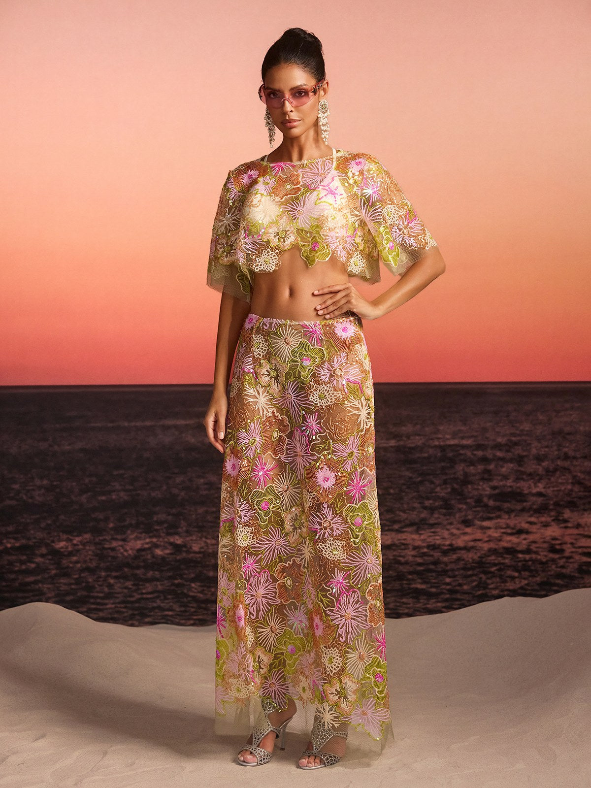 Fariba Floral Embroidered Skirt Set