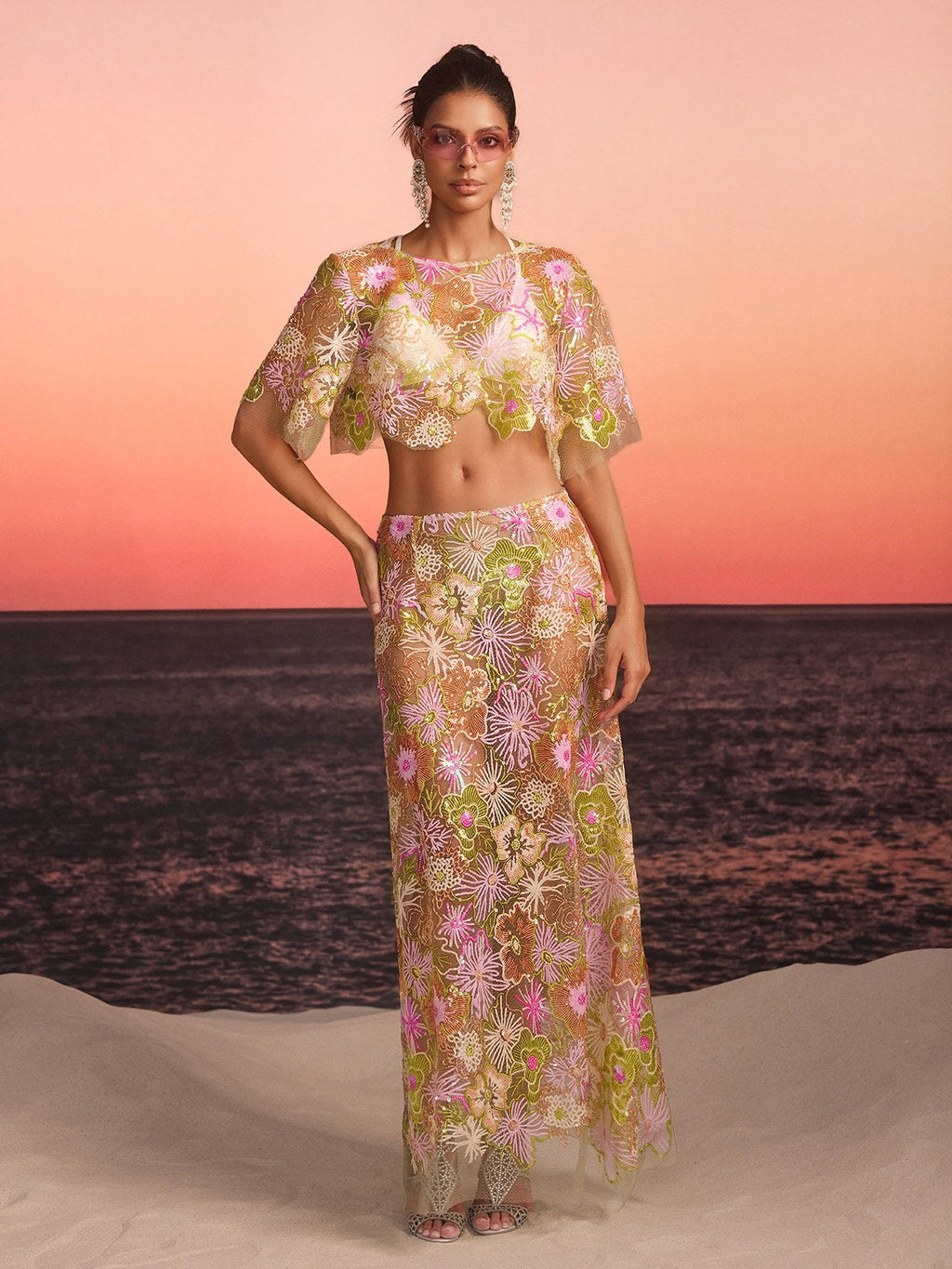 Fariba Floral Embroidered Skirt Set