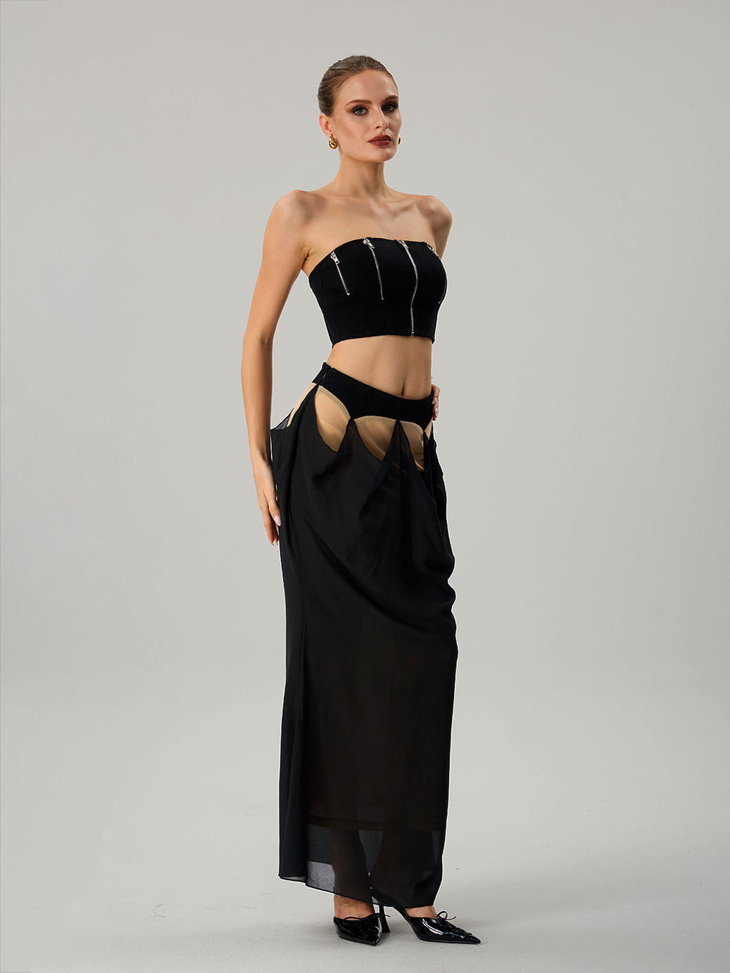 Farida Strapless Zipper Skirt Set