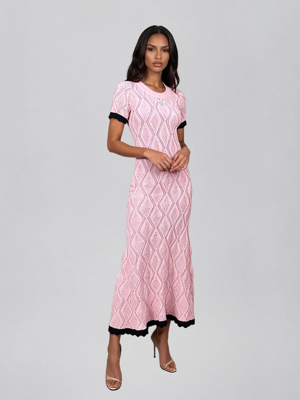 Fayric Short Sleeve Rhombus Maxi Dress