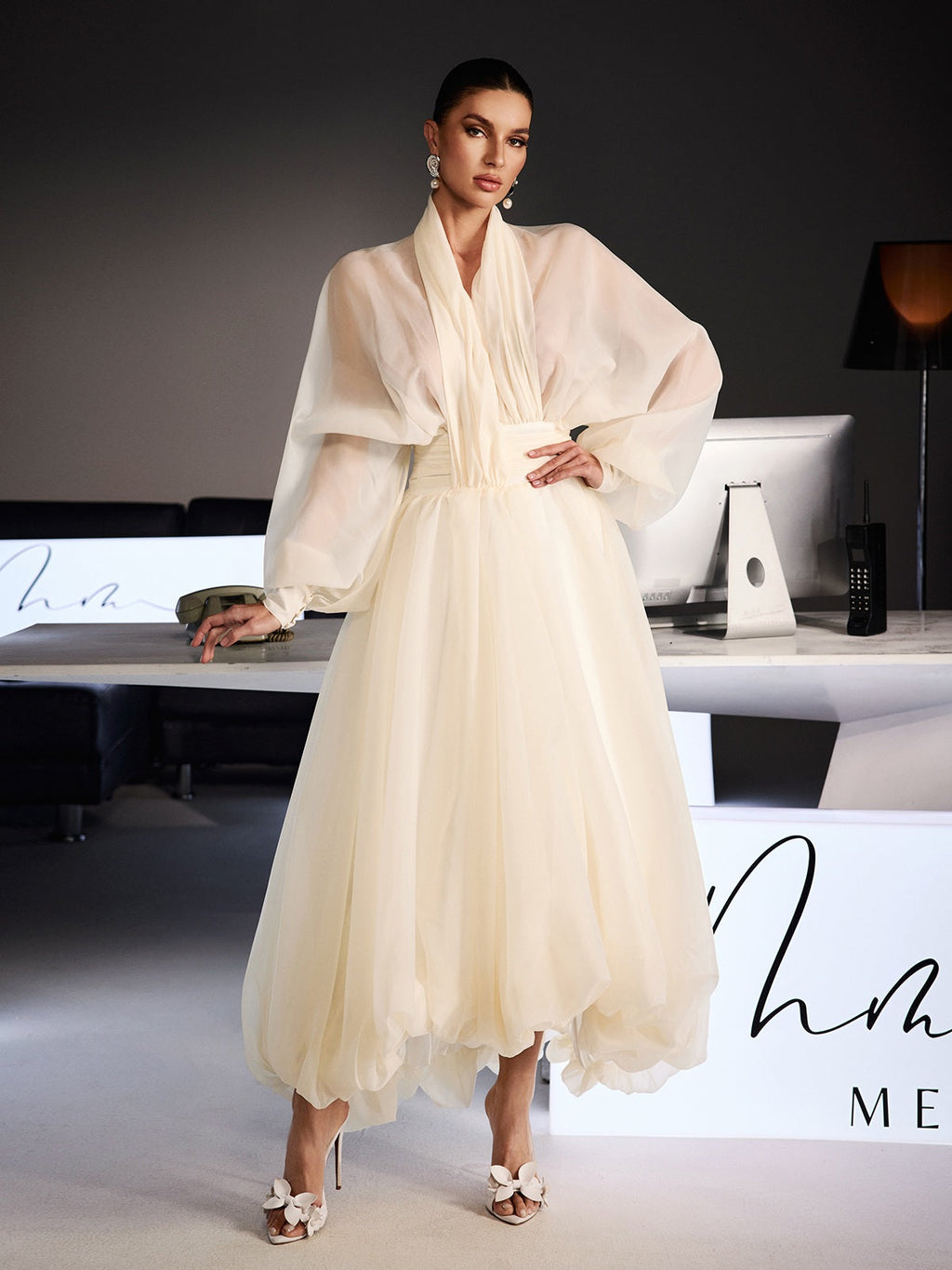 Ferdousi Balloon Sleeve Bubble Midi Dress
