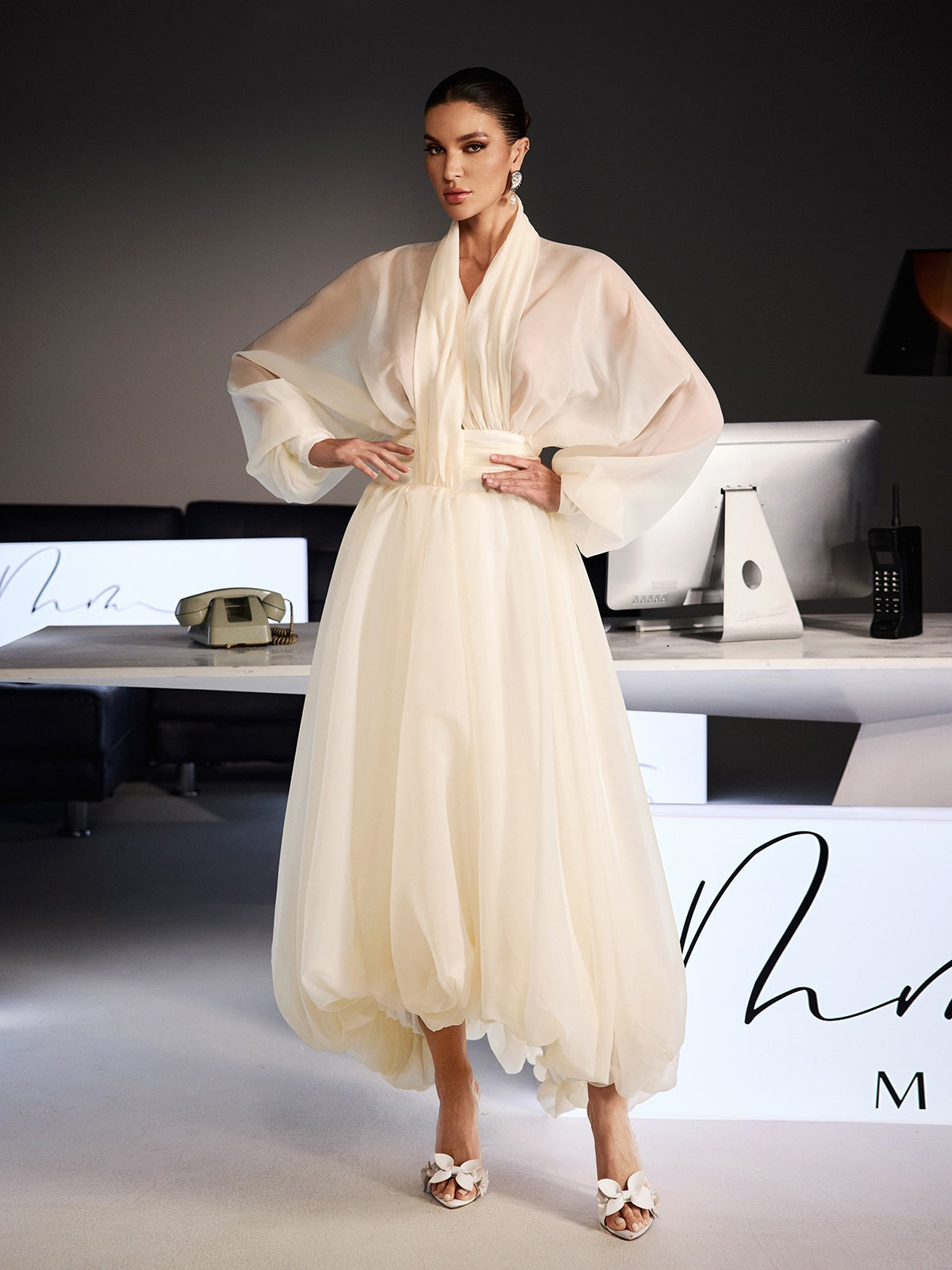 Ferdousi Balloon Sleeve Bubble Midi Dress