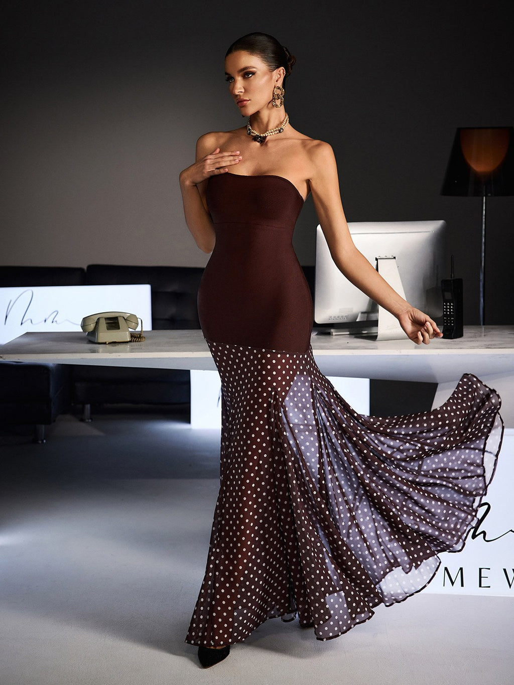 Fermintxo Strapless Bandage Dot Maxi Dress