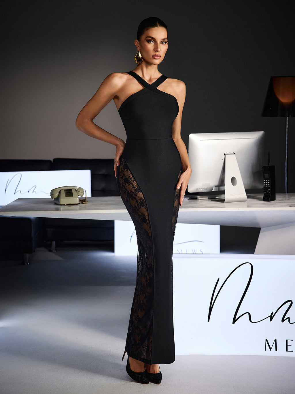 Fevronia Halterneck Lace Bandage Maxi Dress