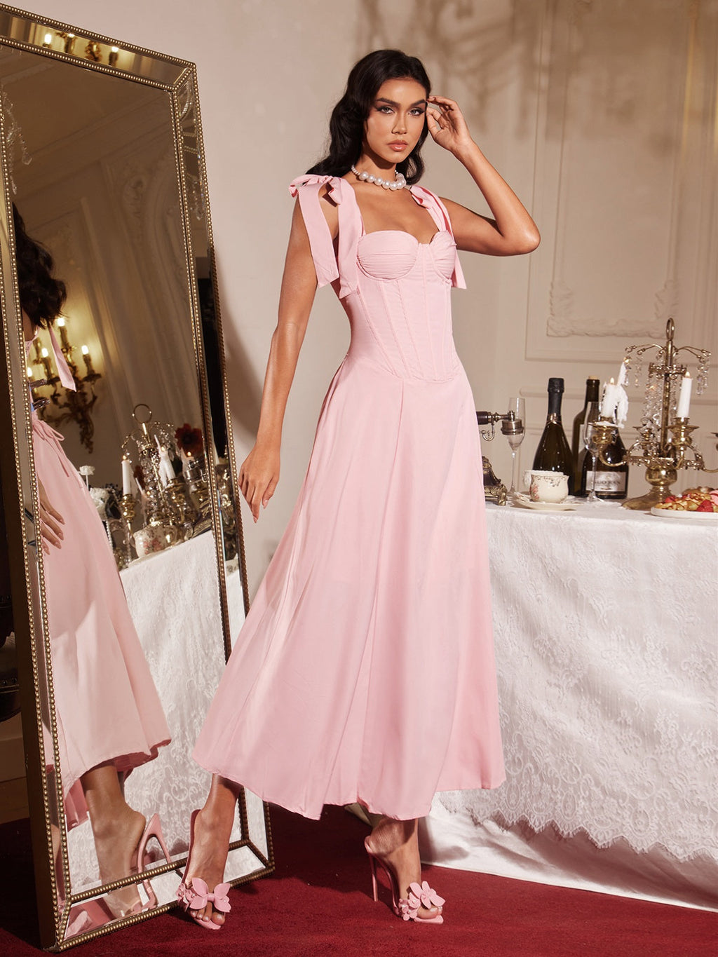 Filadelfo Sleeveless Corset Lace Up Maxi Dress