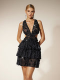 Flambard Flower Rhinestone Cutout Mini Dress