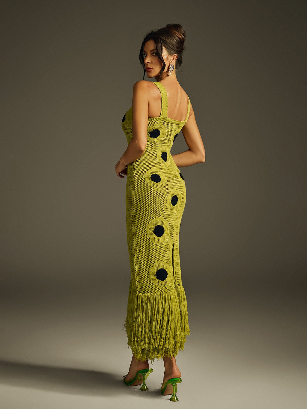 Gaelion Dot Fringe Knitted Midi Dress