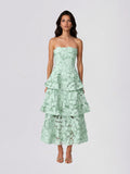 Gaevik Strapless Flower Tiered Maxi Dress