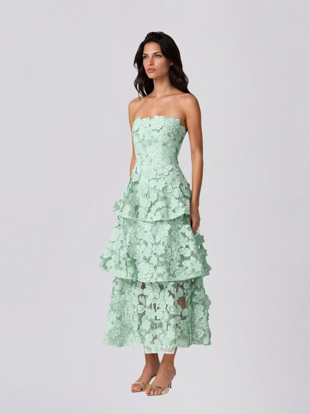 Gaevik Strapless Flower Tiered Maxi Dress