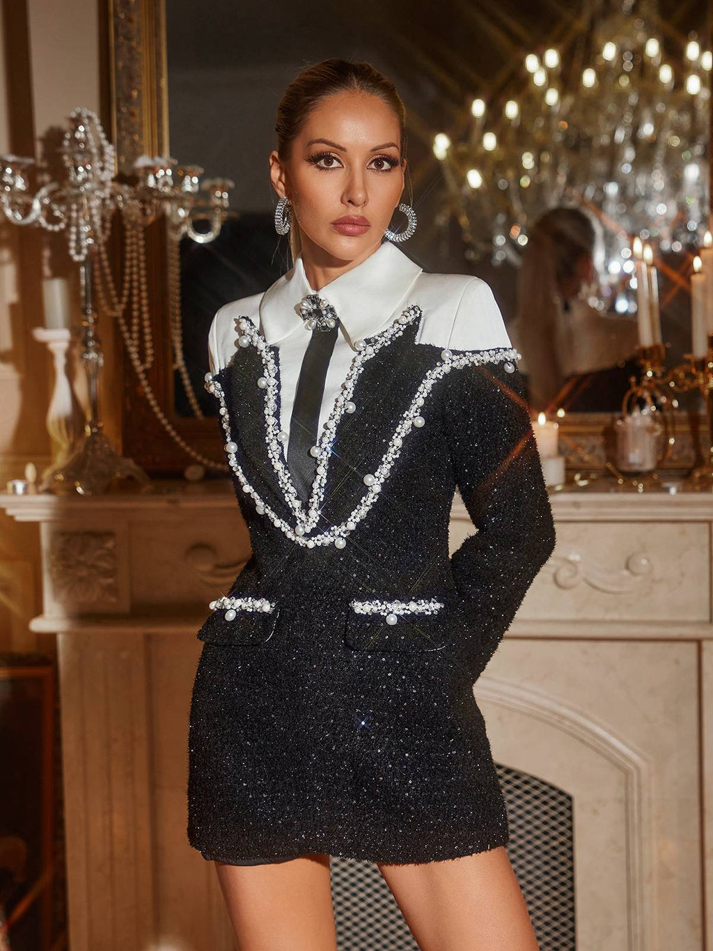 Galilea Embellished Sequin Collar Dress