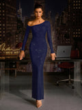 Garneth One Shoulder Rhinestone Maxi Dress In Navy