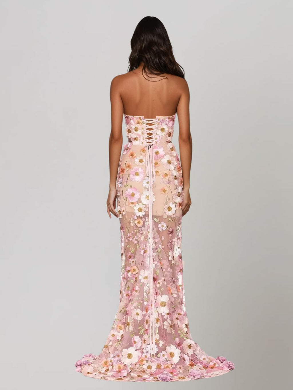 Gexila Strapless Flower Embroidered Maxi Dress
